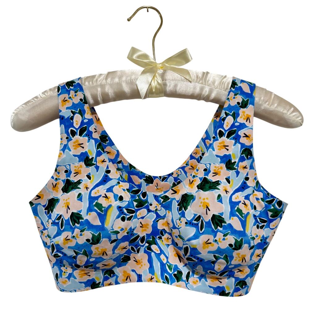 Knix XXL Floral Wireless Contour Bra Blue Pink Stretch Pullover Comfort Lounge